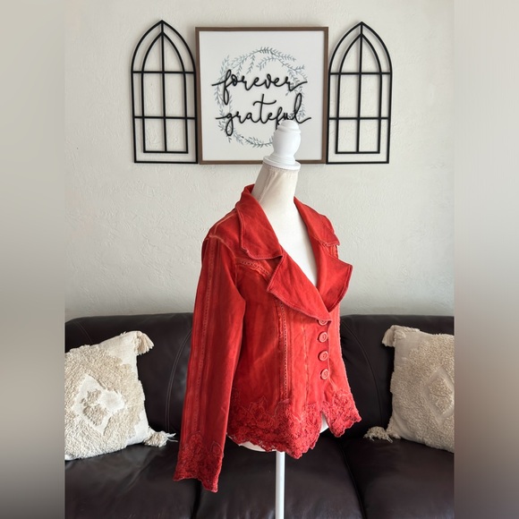 Gretty Zueger Jacket Cover Size Large Orange Button Front Embroidered Appliqué - Picture 11 of 11